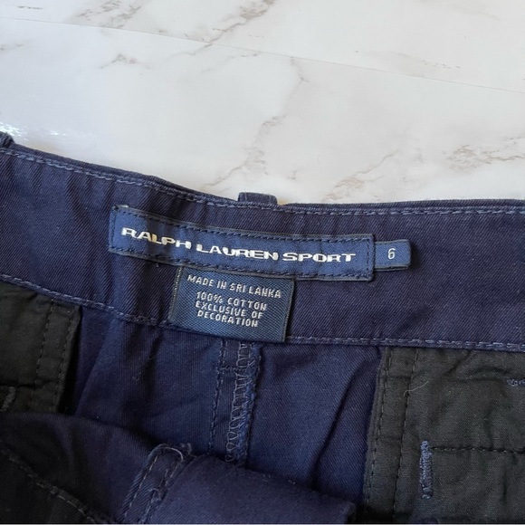 Polo Ralph Lauren Chino Navy Blue Shorts Embroidered Logo All Over Size 6 - Picture 2 of 2
